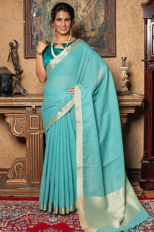 Pool Blue Linen Blend Saree Pool Blue Linen Blend Saree