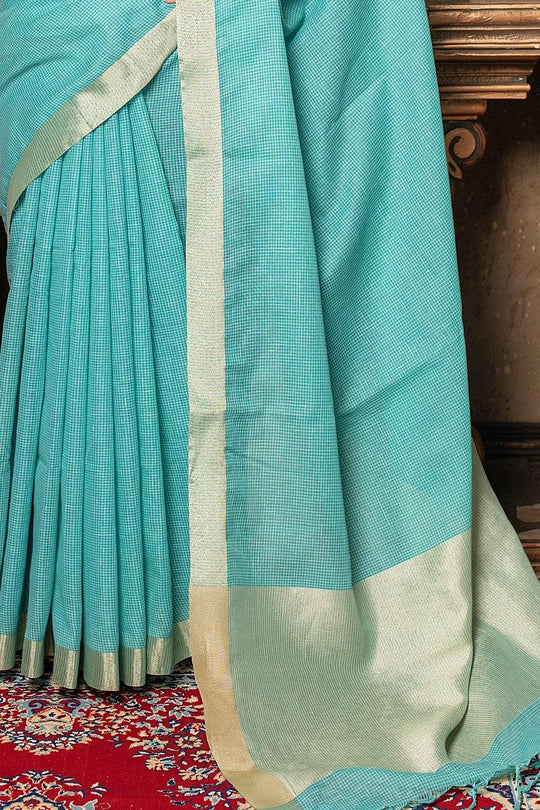 Pool Blue Linen Blend Saree Pool Blue Linen Blend Saree