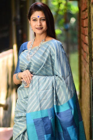 Powder Blue Linen Blend Saree