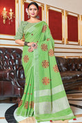 Pure Fern Green Linen Blend Saree linen saree online