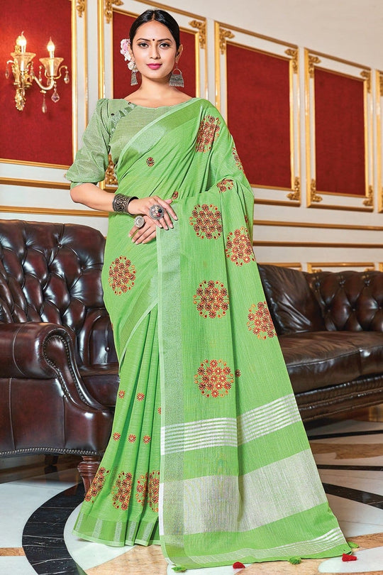 Pure Fern Green Linen Blend Saree linen saree online
