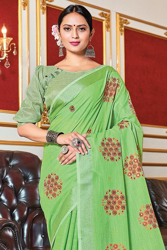 Pure Fern Green Linen Blend Saree linen