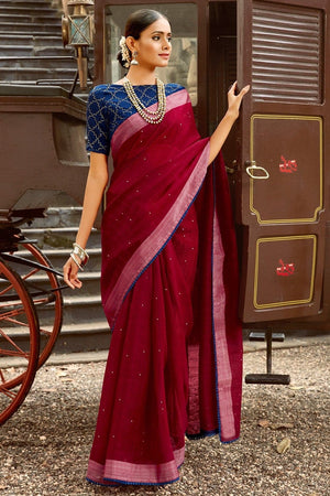 Red Linen Saree