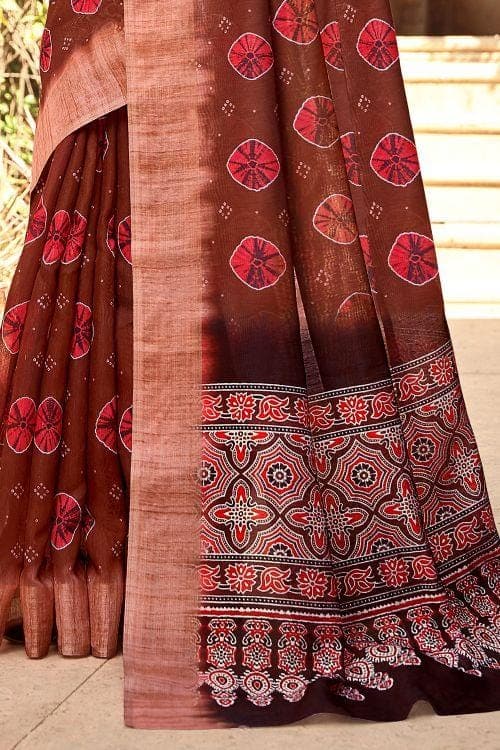 Red Printed Linen Blend Saree Linen Saree Red Printed Linen Saree saree online