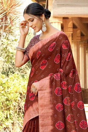 Linen Saree Red Printed Linen Saree saree online