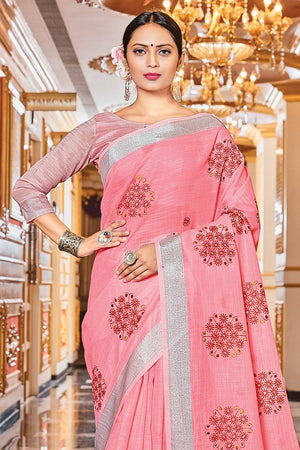 Rose Pink Linen Blend Saree