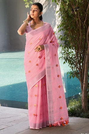 Rose Pink Linen Blend Saree