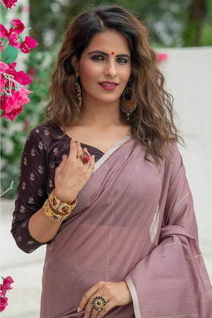Rosy Brown Linen Blend Saree