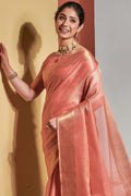 Rouge Pink Tissue Linen Blend Saree linen saree
