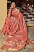 Rouge Pink Tissue Linen Blend Saree sarees for women