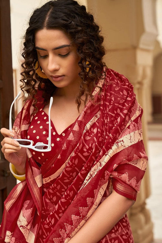 Rufous Red Linen Blend Saree linen saree