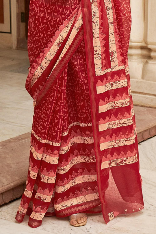 Rufous Red Linen Blend Saree sarees online