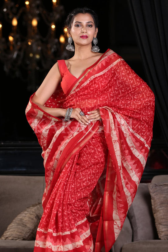 Rufous Red Linen Blend Saree linen sarees online