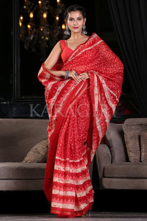 Rufous Red Linen Blend Saree