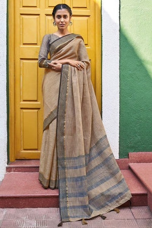 Russet Brown Linen Blend Saree