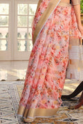 Salmon Pink Linen Blend Saree Linen Saree Salmon Pink Linen Saree saree online