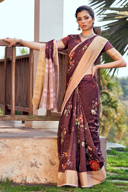 Sangria Red Linen Blend Saree Sangria Red Linen Blend Saree