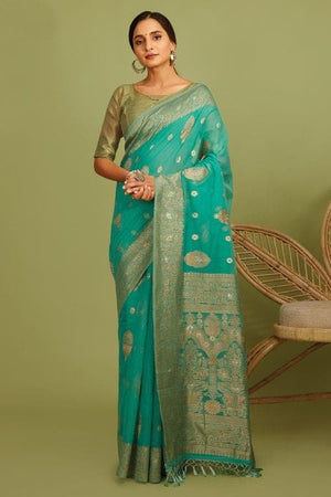 Sapphire Blue Linen Blend Saree