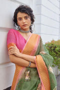Sea Green Linen Blend Saree linen saree online