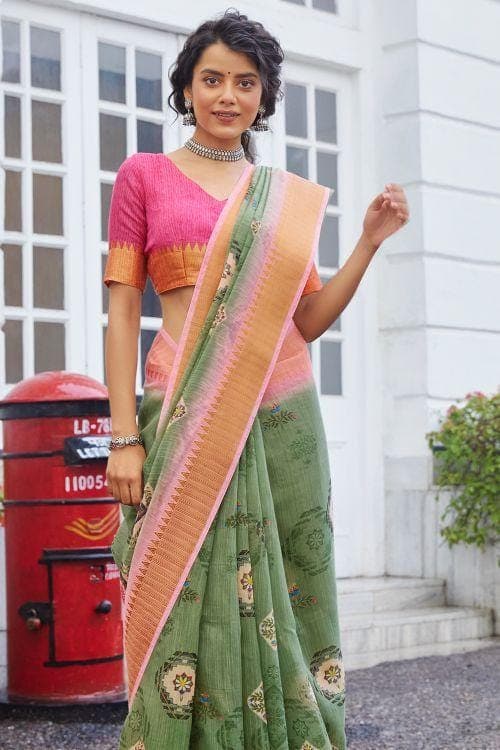 Sea Green Linen Blend Saree linen saree online