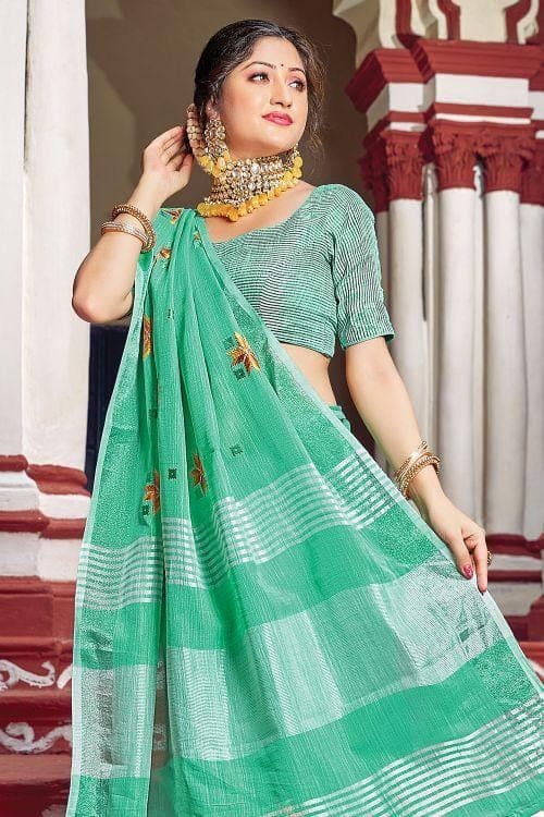 Sea Green Linen Blend Saree linen saree