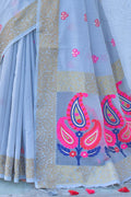 Seagull Blue Linen Blend Saree linen saree collection