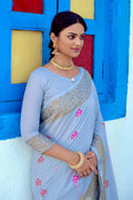 Seagull Blue Linen Blend Saree linen saree online