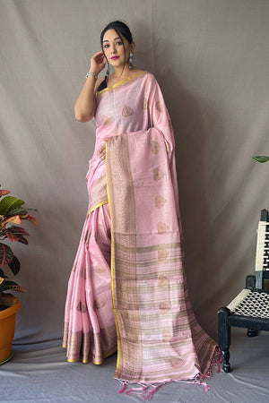 Seashell Pink Linen Saree