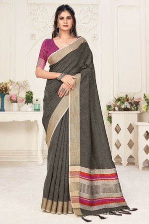 Shadow Grey Linen Blend Saree