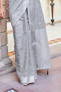 Shark Grey Linen Blend Saree Lenin saree online