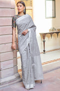 Shark Grey Linen Blend Saree Linen saree