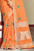 Sherebert Orange Linen Blend Saree linen sarees