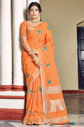 Sherebert Orange Linen Blend Saree linen sarees online