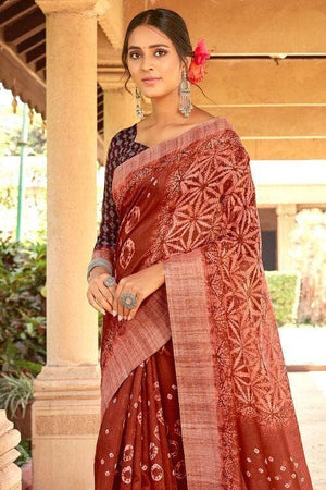 Linen Saree Sienna Brown Printed Linen Saree saree online