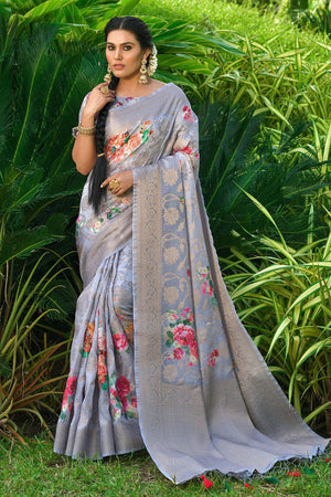 Silver Linen Blend Saree