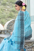 Sky Blue Linen Blend Saree linen saree online