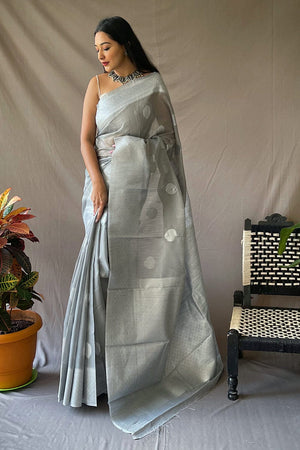 Smoke Grey Linen Saree