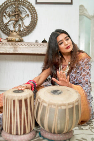 Linen Saree Smokey Grey Digital Printed Linen Saree saree online