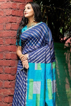 Space Blue Linen Blend Saree