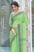 Spring Green Linen Blend Saree linen