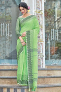 Spring Green Linen Blend Saree linen saree