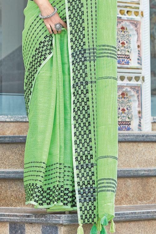 Spring Green Linen Blend Saree linen saree images