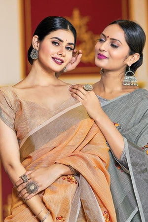 Steel Grey Linen Blend Saree