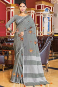 Steel Grey Linen Blend Saree Linen Saree Steel Grey Linen Saree saree online