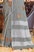Steel Grey Linen Blend Saree Linen Saree Steel Grey Linen Saree saree online