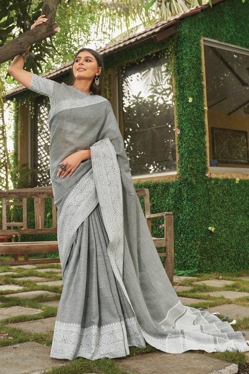 Steel Grey Linen Blend Saree grey linen saree