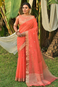Sunset Orange Linen Blend Saree Linen Saree Sunset Orange Linen Saree saree online