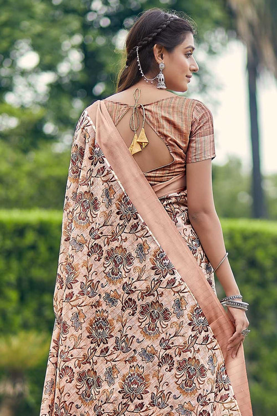 Tan Beige Linen Blend Saree Linen Saree Tan Beige Linen Saree saree online