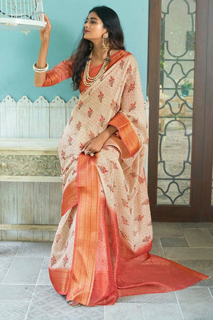 Linen Saree Tan Brown Digital Printed Linen Saree saree online