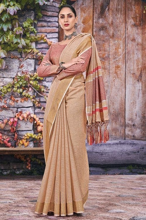 Tan Brown Linen Blend Saree